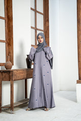 Dove Grey Floral Embroidered Abaya