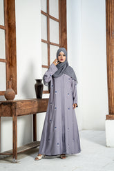 Dove Grey Floral Embroidered Abaya