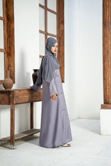 Dove Grey Floral Embroidered Abaya