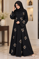 Title: Black Crystal Work Abaya with Matching Hijab