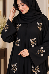 Title: Black Crystal Work Abaya with Matching Hijab