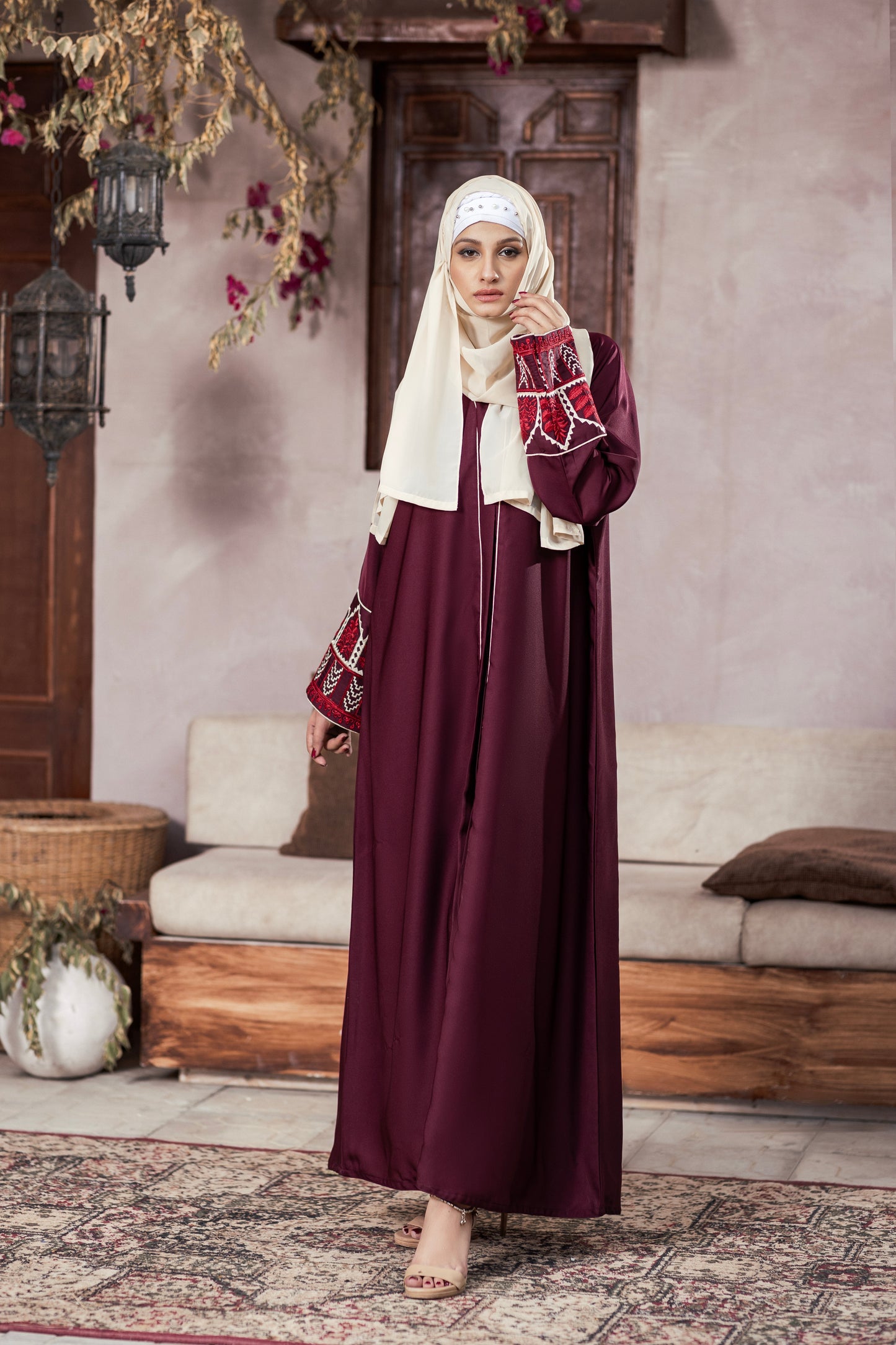 Crimson Charm Abaya with Hijab