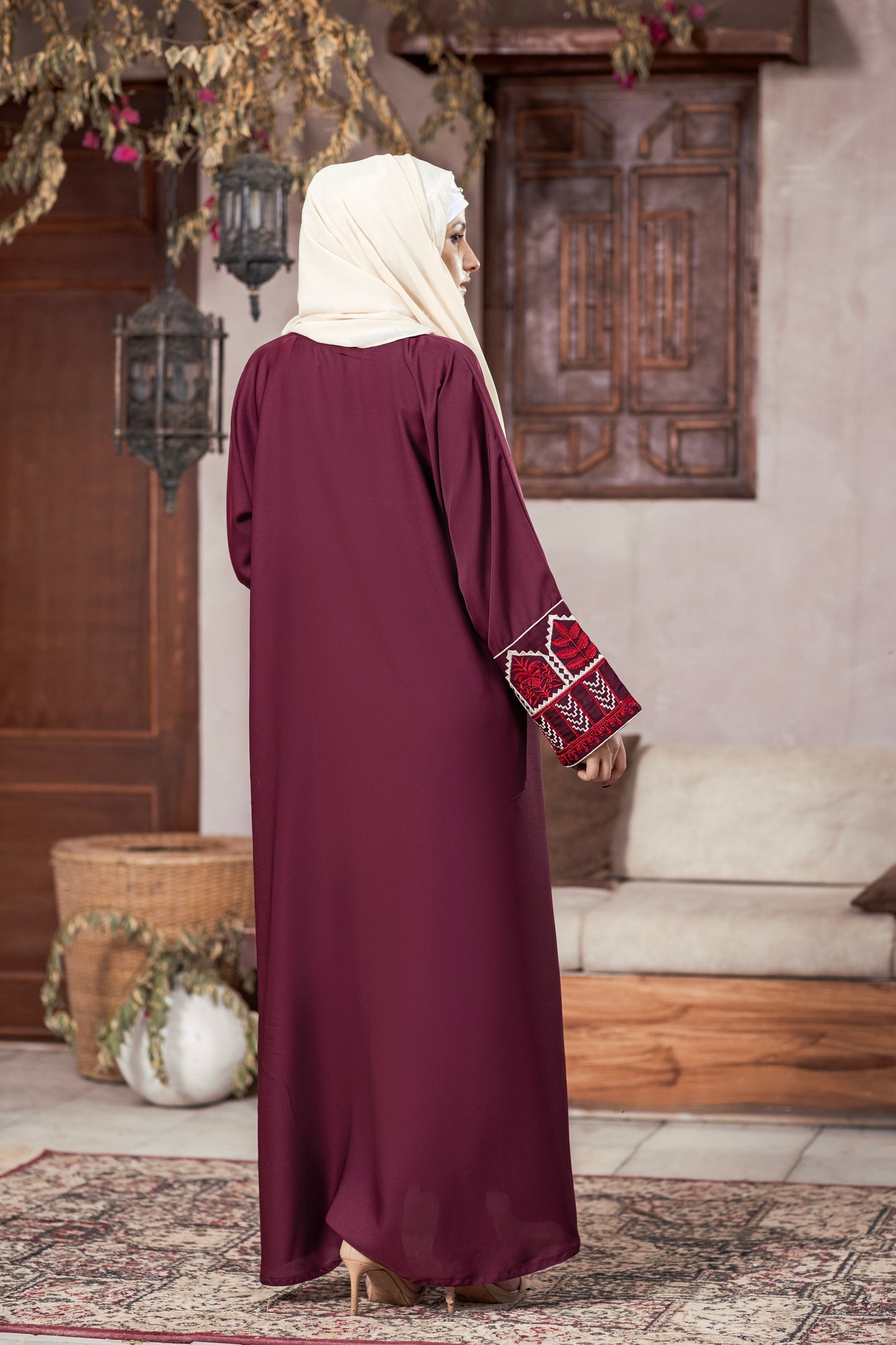 Crimson Charm Abaya with Hijab