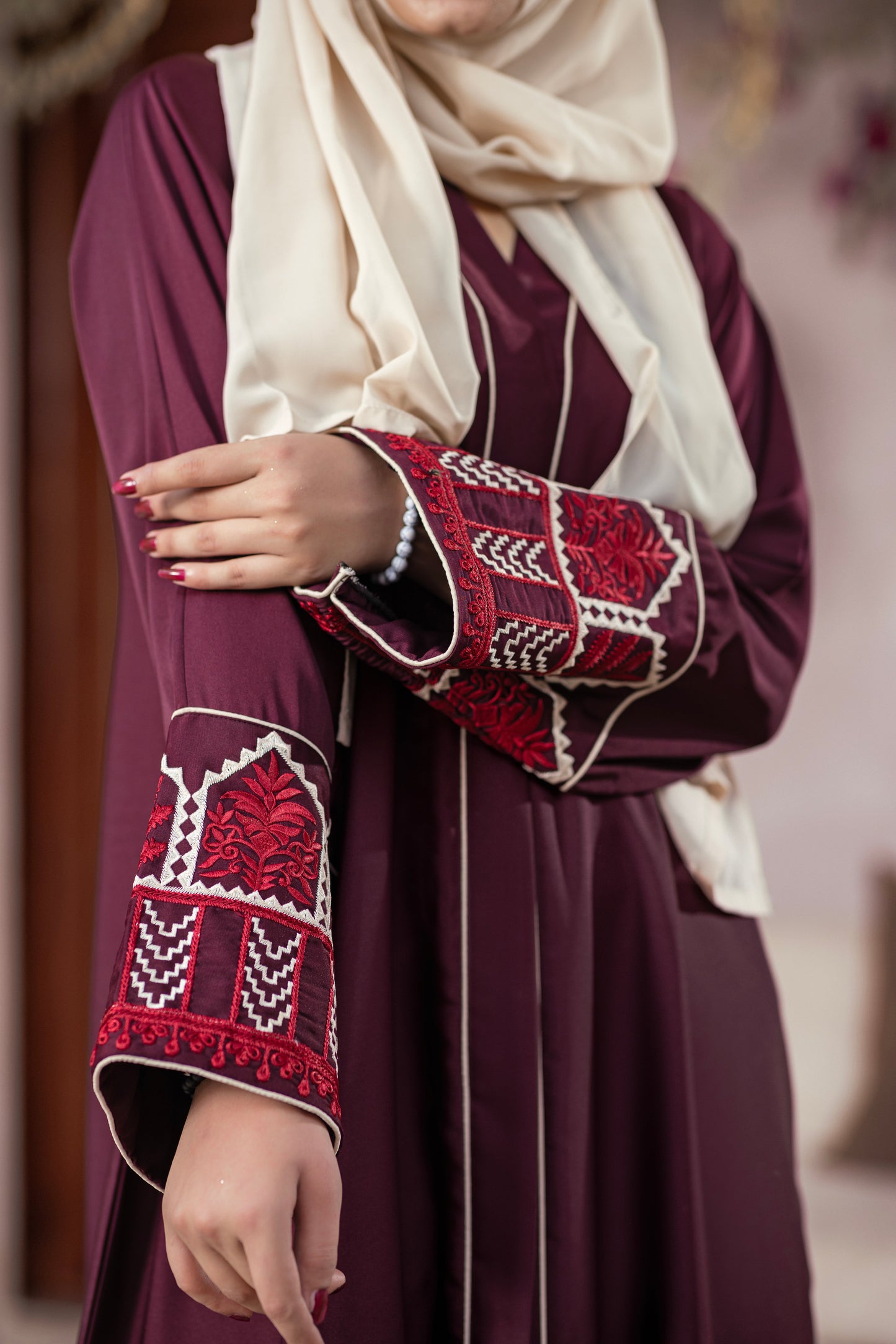 Crimson Charm Abaya with Hijab