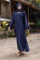 Coco Blue Cutwork Abaya With Hijab