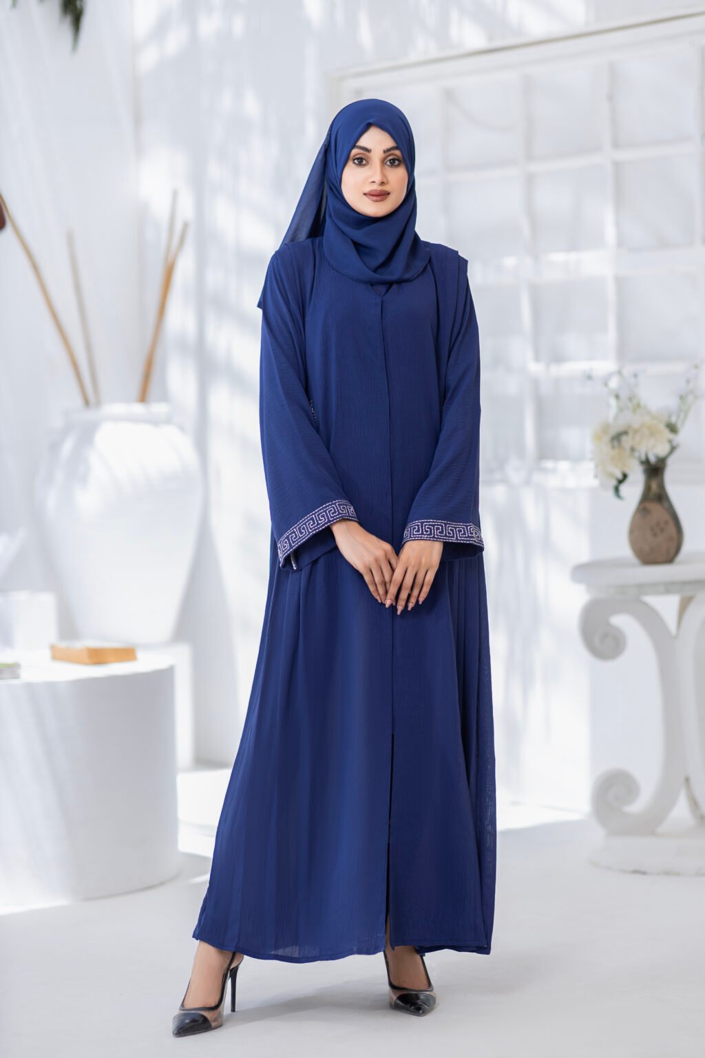 Indigo Embroidered Abaya with Hijab