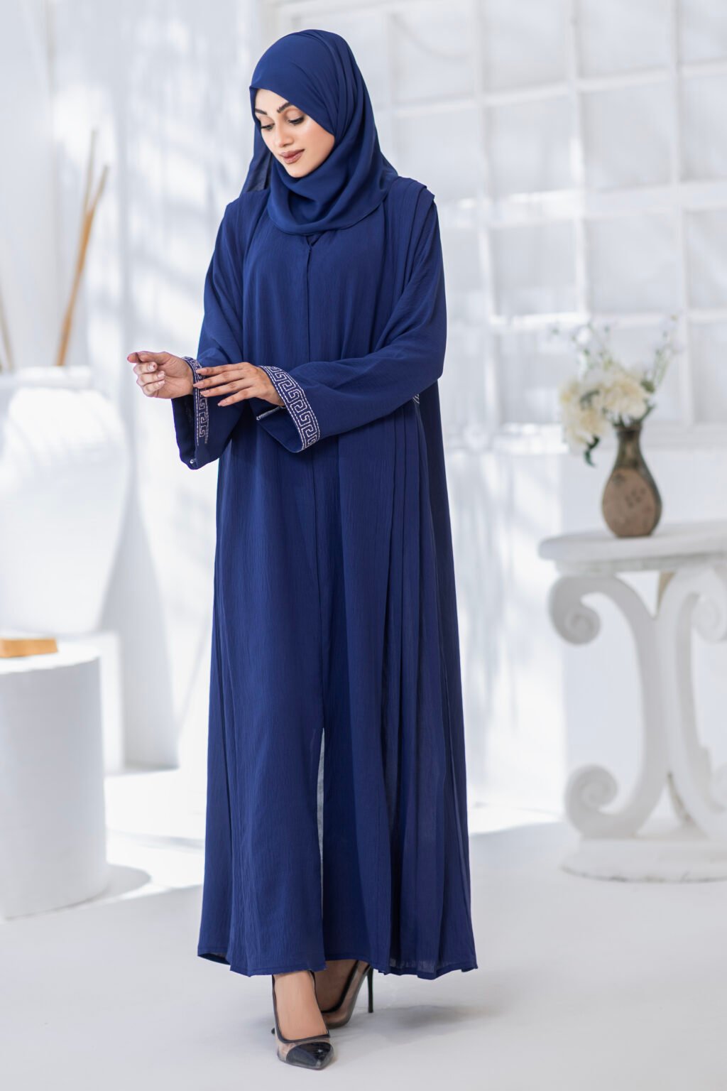 Indigo Embroidered Abaya with Hijab