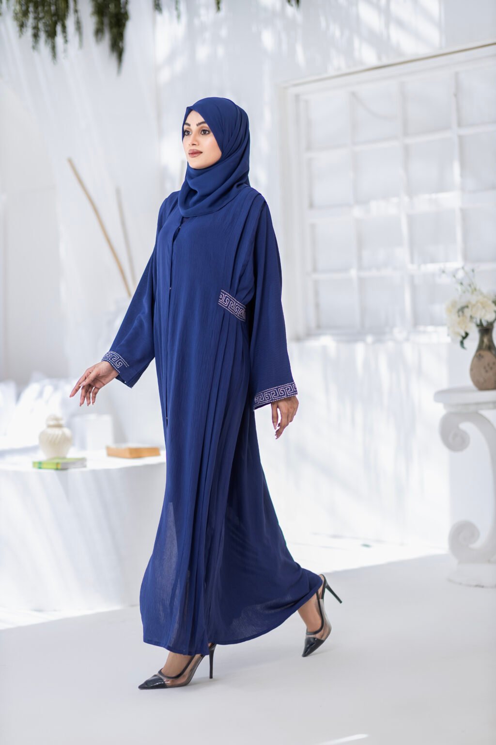 Indigo Embroidered Abaya with Hijab