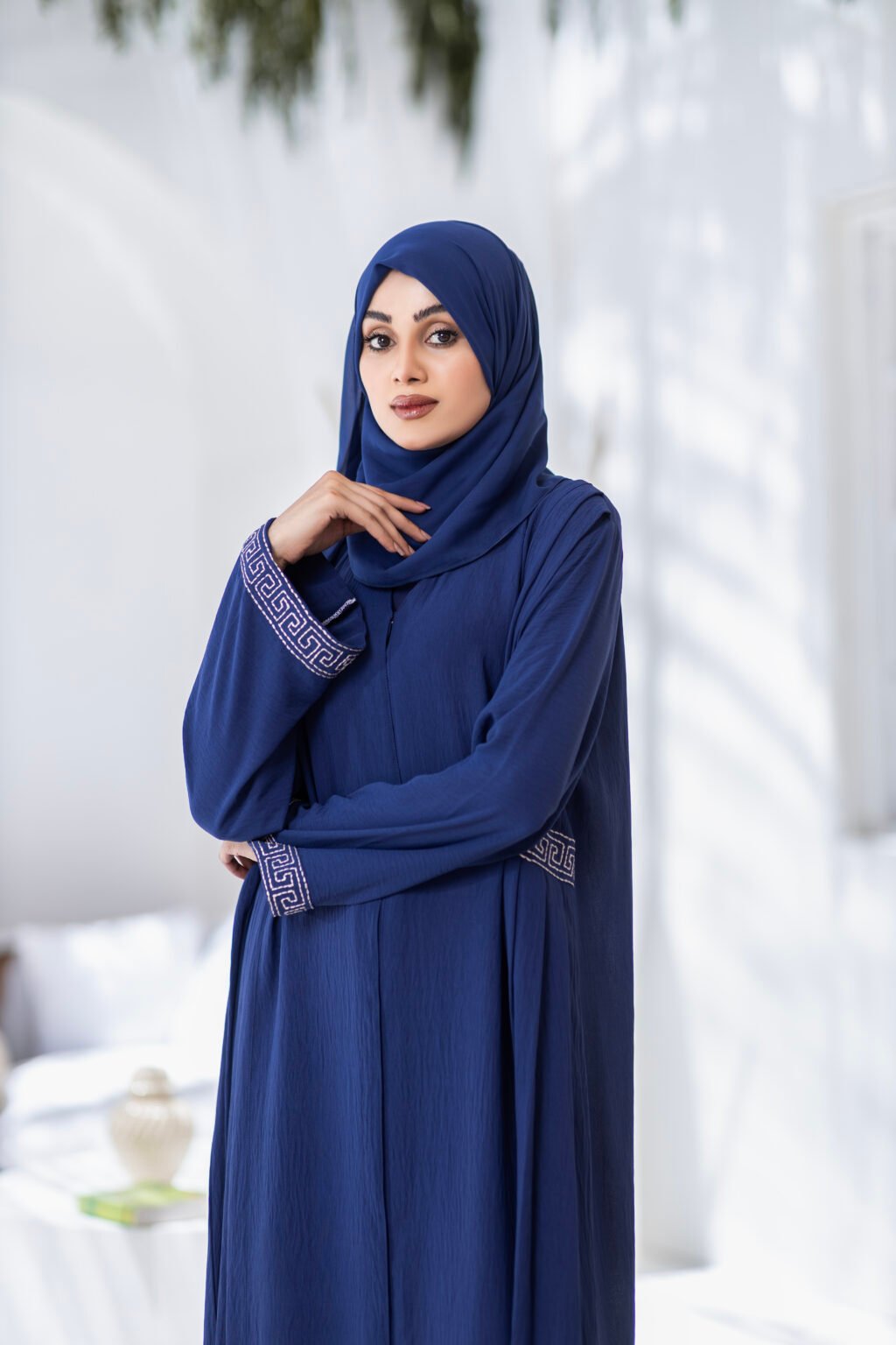 Indigo Embroidered Abaya with Hijab