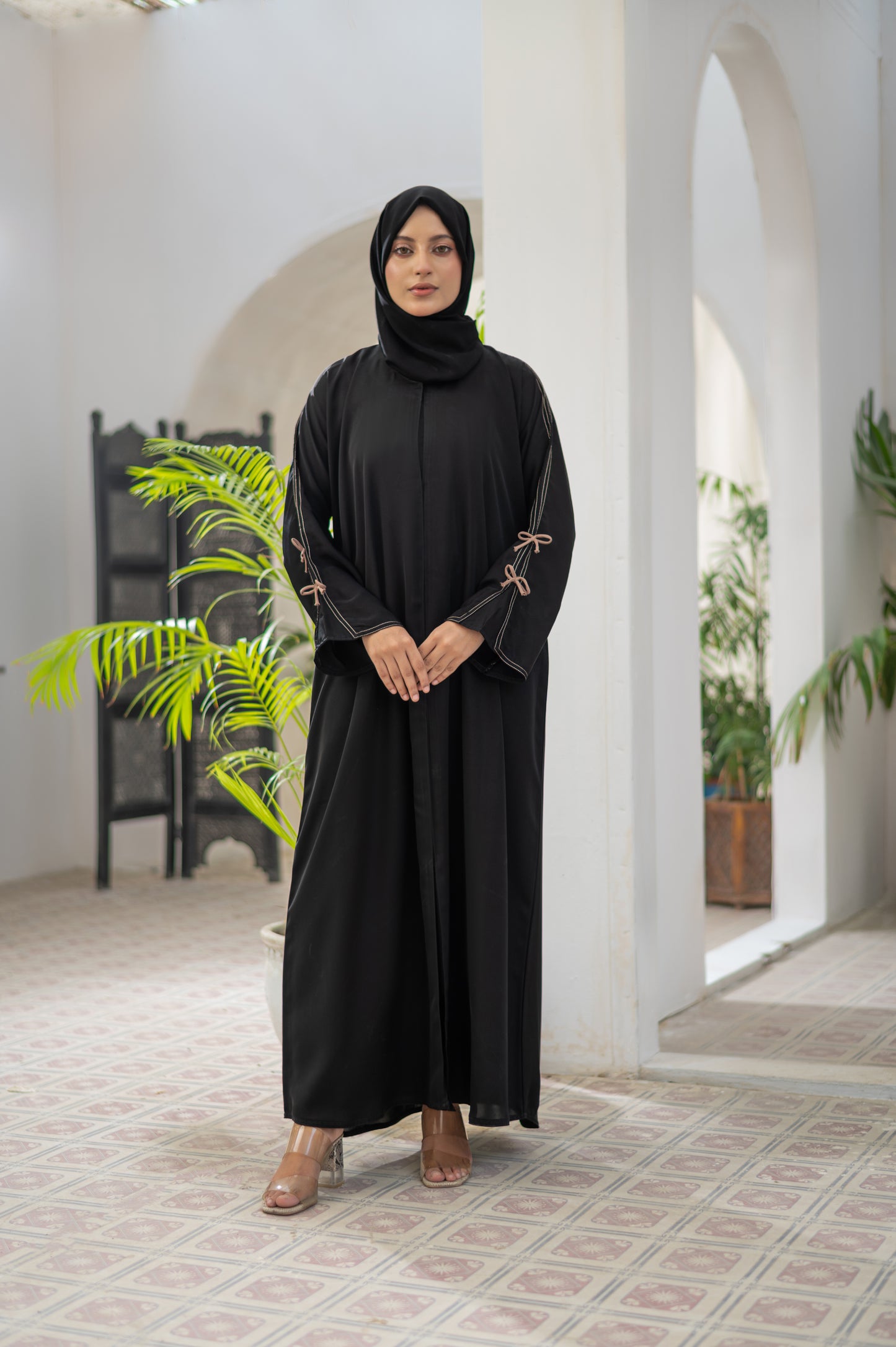 Elegant Black Abaya with Bow
