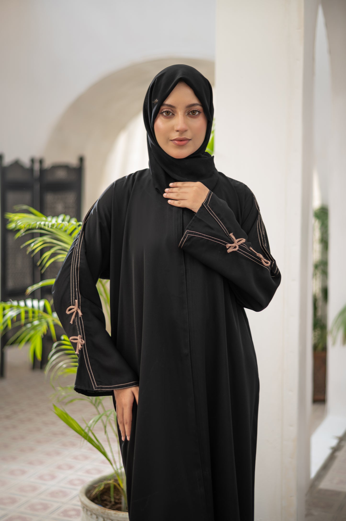 Elegant Black Abaya with Bow