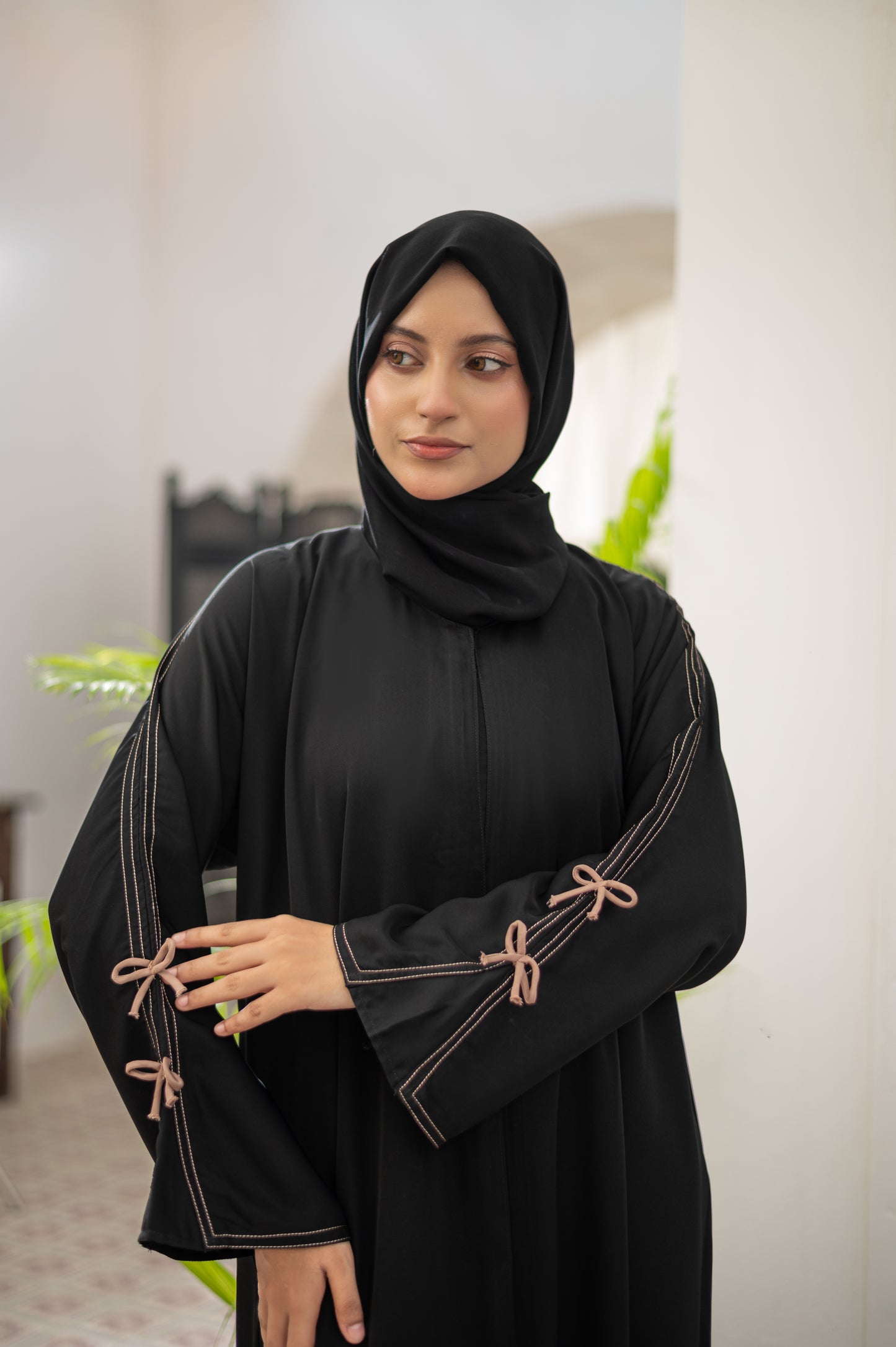 Elegant Black Abaya with Bow