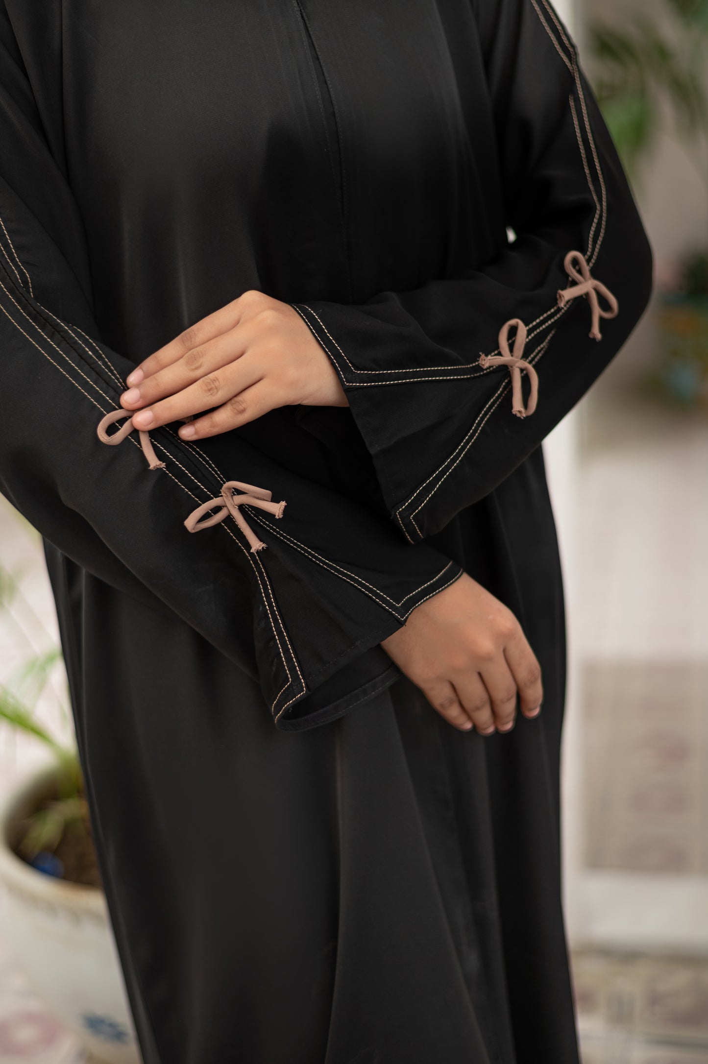 Elegant Black Abaya with Bow