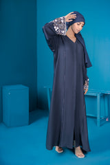 Midnight Blue Cut Work Abaya with Hijab
