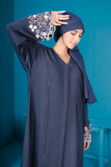Midnight Blue Cut Work Abaya with Hijab
