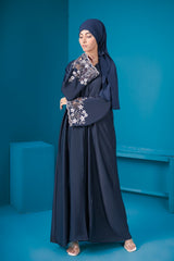 Midnight Blue Cut Work Abaya with Hijab