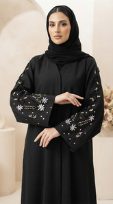 Black Crystal Handwork Embellished Abaya