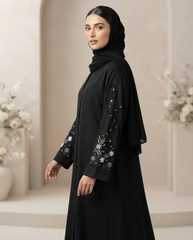 Black Crystal Handwork Embellished Abaya