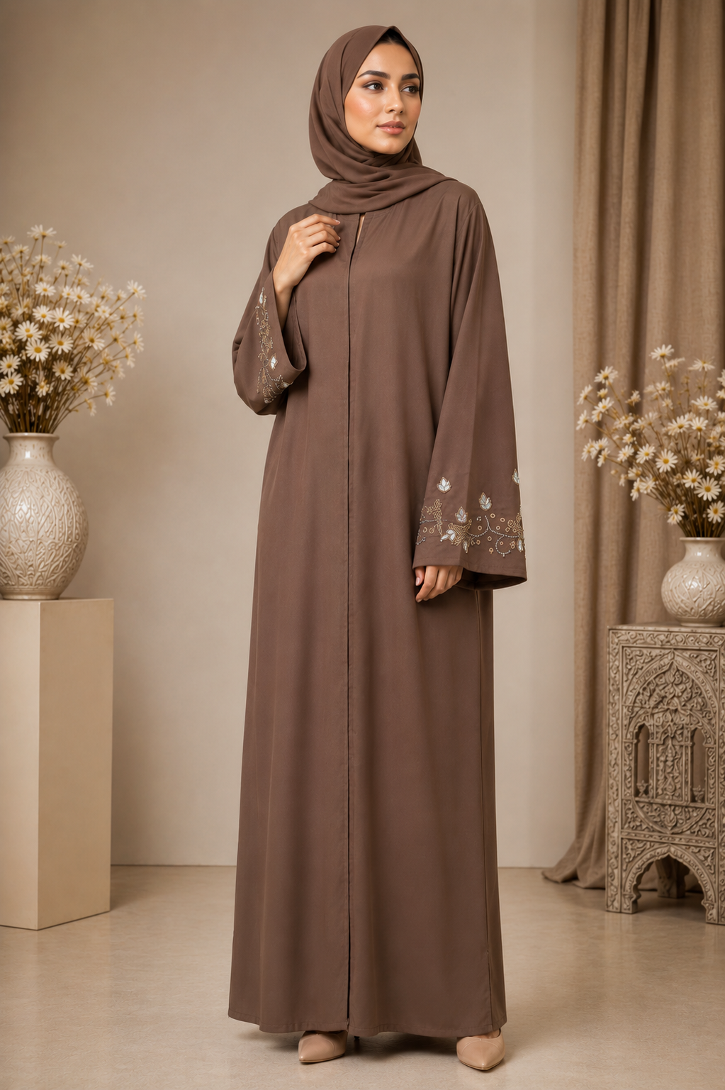 Mocha Bloom Handwork Abaya