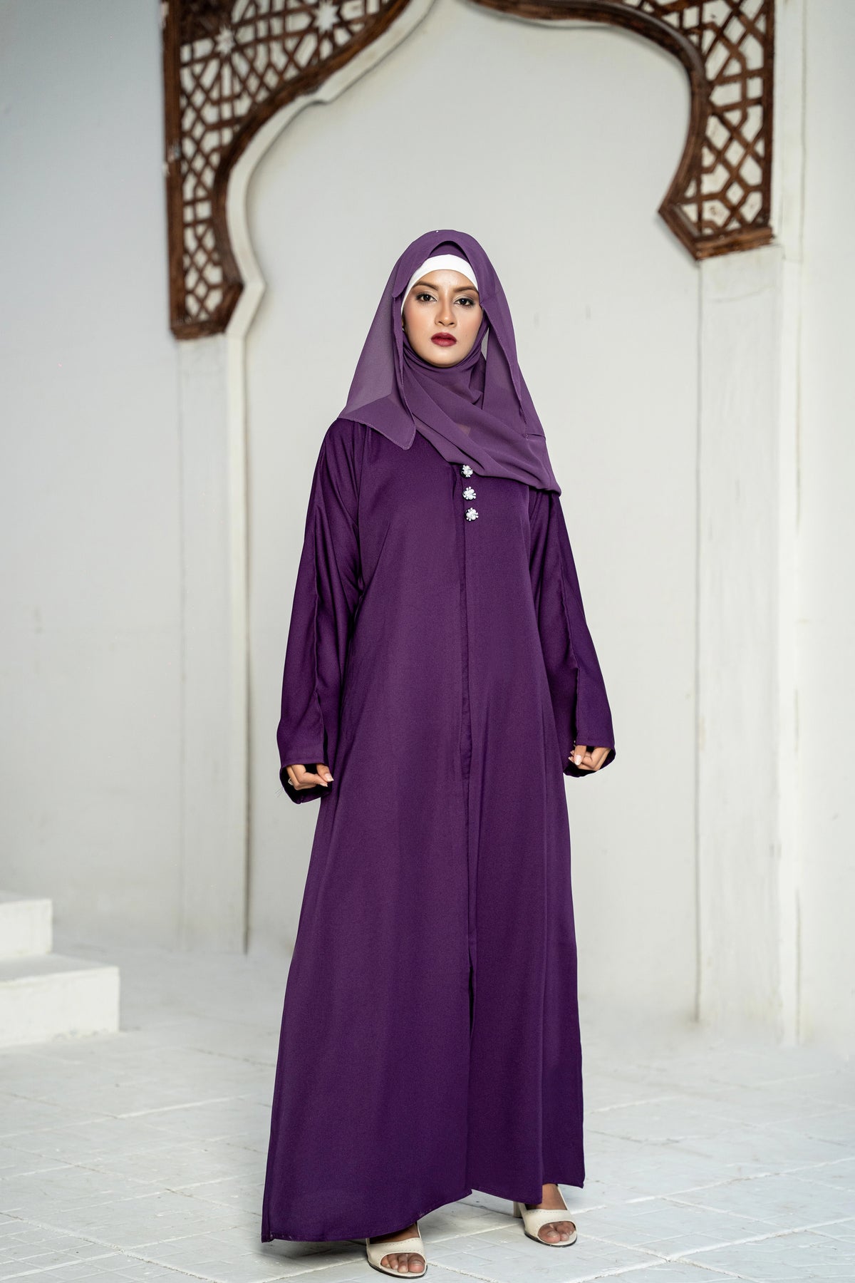 Plum Purple Embellished Button Abaya