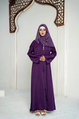 Plum Purple Embellished Button Abaya