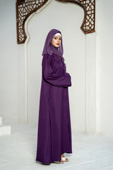 Plum Purple Embellished Button Abaya