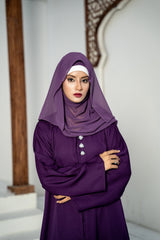 Plum Purple Embellished Button Abaya