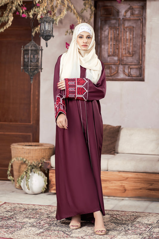 Crimson Charm Abaya with Hijab