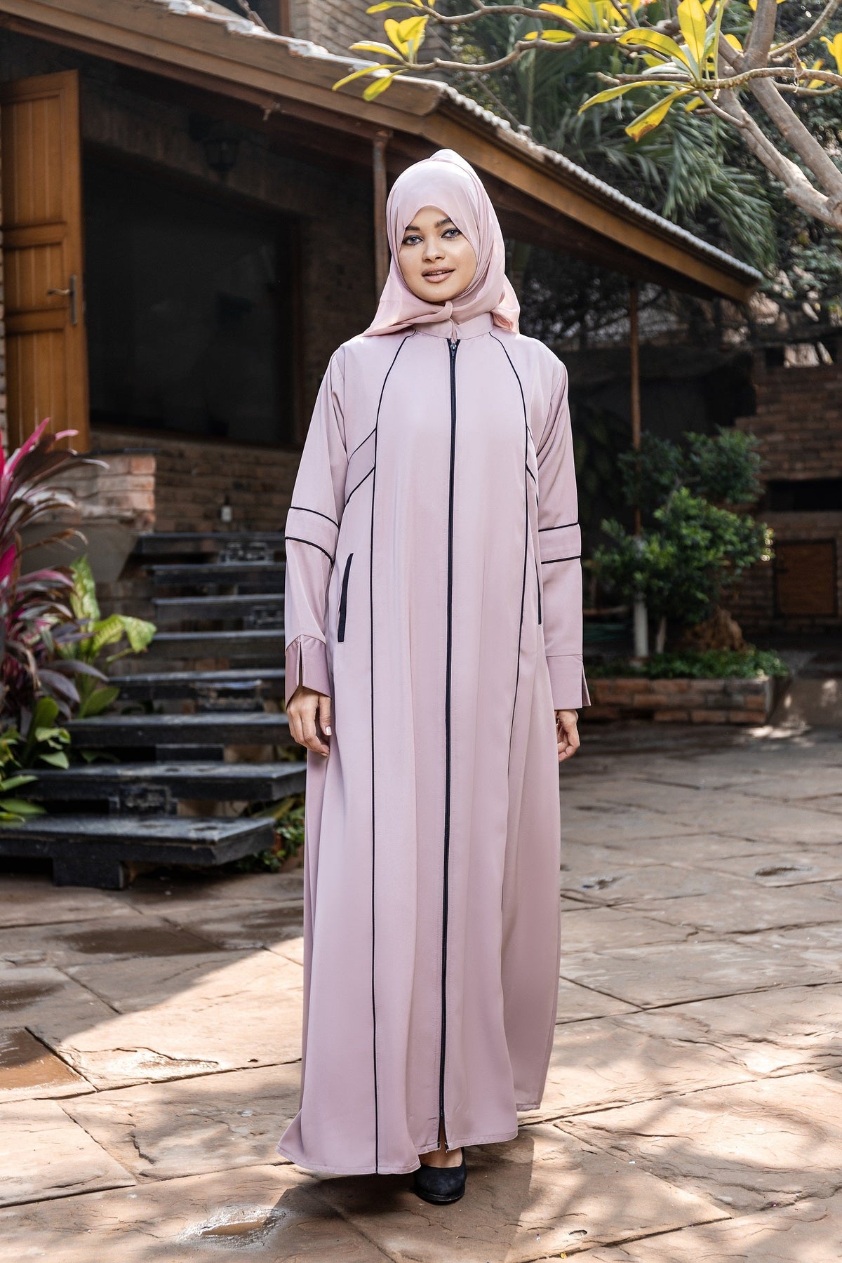 Casual Zipper Pocket Abaya with Hijab