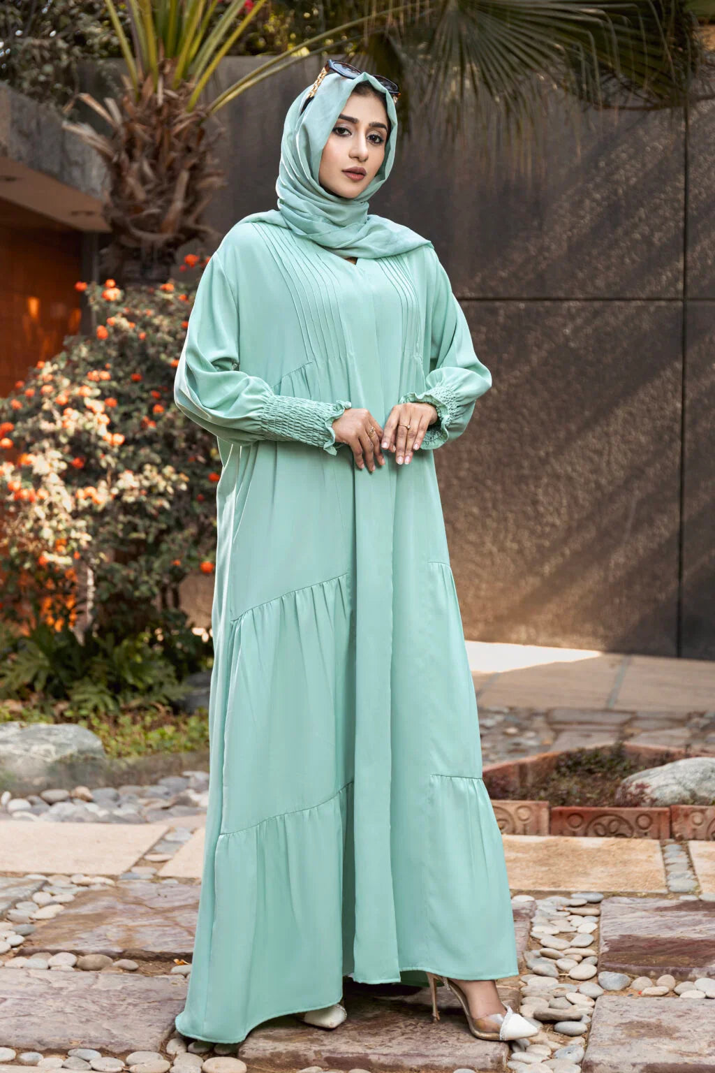 Pastel Green Abaya with Hijab