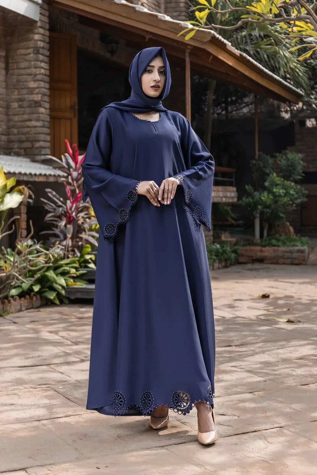 Coco Blue Cutwork Abaya With Hijab