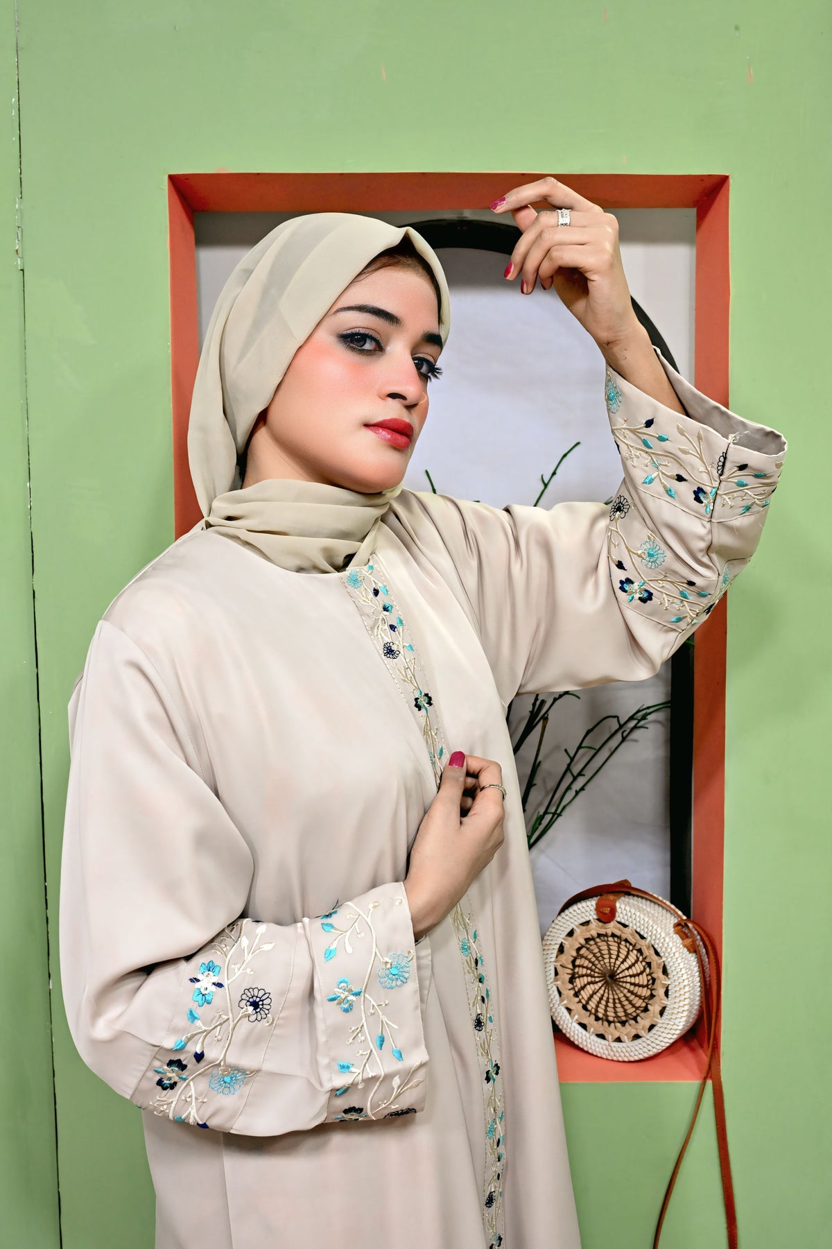 Ivory Bloom Embroidered Abaya