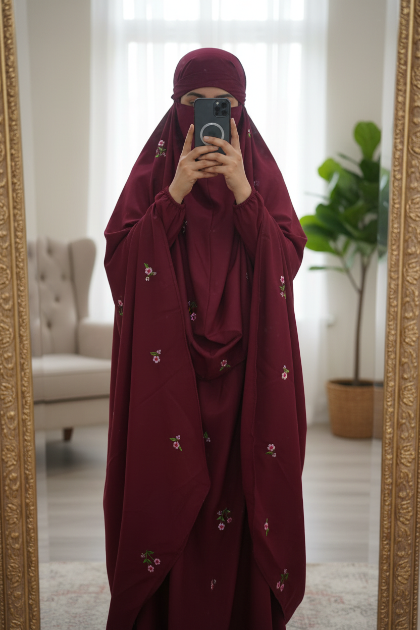 Embroidered Namaz Chaddar - Mahroon D3