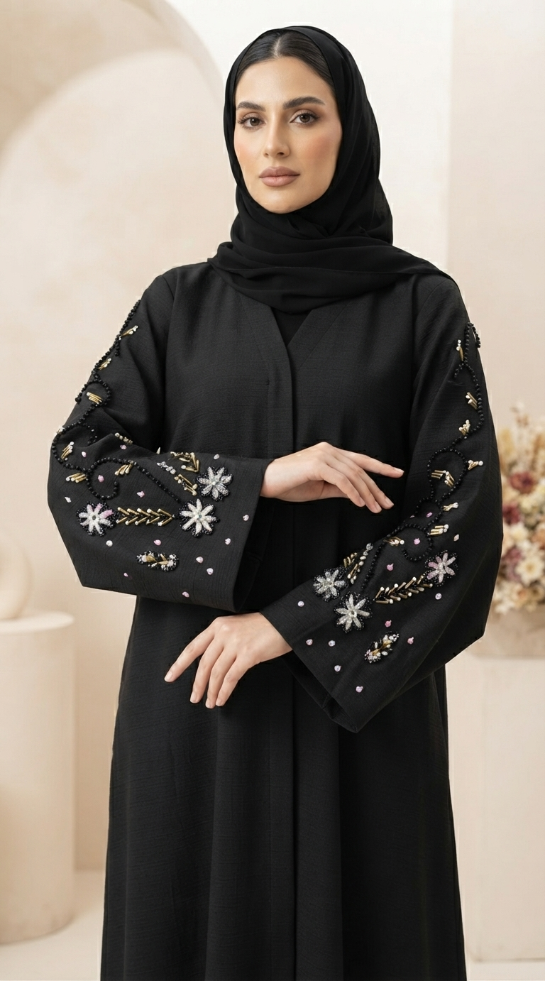 Black Crystal Handwork Embellished Abaya