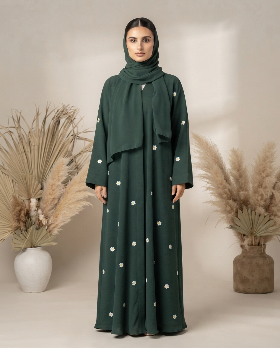 Emerald Green  Embroidered Abaya